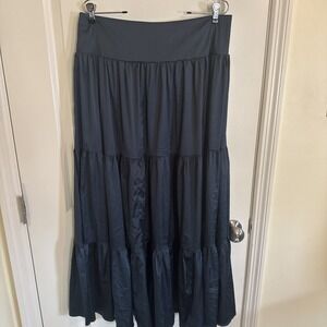 Natural Life Skirt Womens XL Blue Satin  Tiered Ruffle Maxi Peasant Boho Coastal